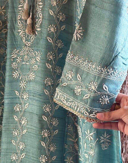 Blue Basak Chikankari Ready To Wear Kurta Dupatta Set