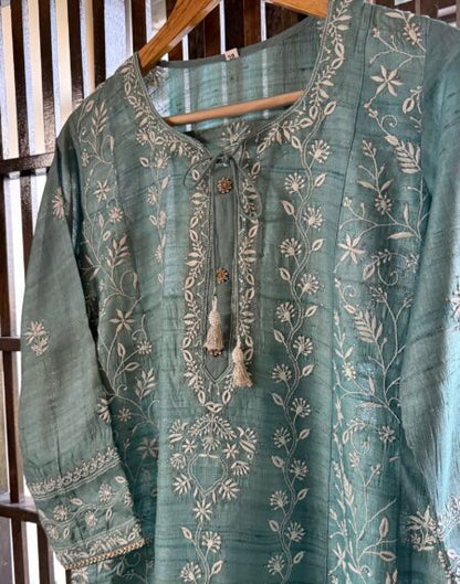 Blue Basak Chikankari Ready To Wear Kurta Dupatta Set