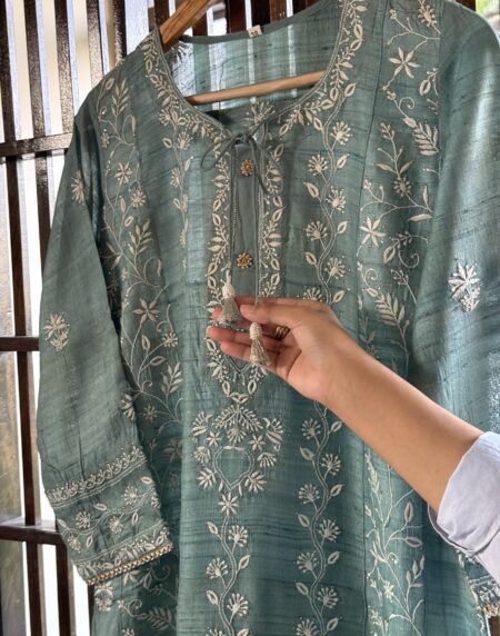 Blue Basak Chikankari Ready To Wear Kurta Dupatta Set