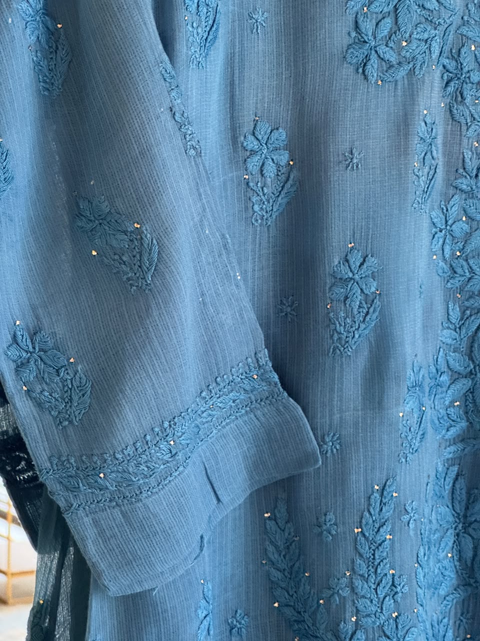 Blue Kota Chikankari Embroidered Short Angarkha Style Top