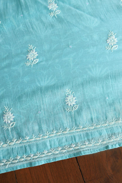 Blue Mal Chanderi Silk Chikankari With Sequins Unstitched Kurta Dupatta Set