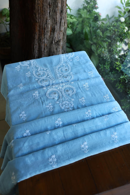 Blue Mal Cotton Chikankari Kurta & Dupatta Set with Mukaish Work