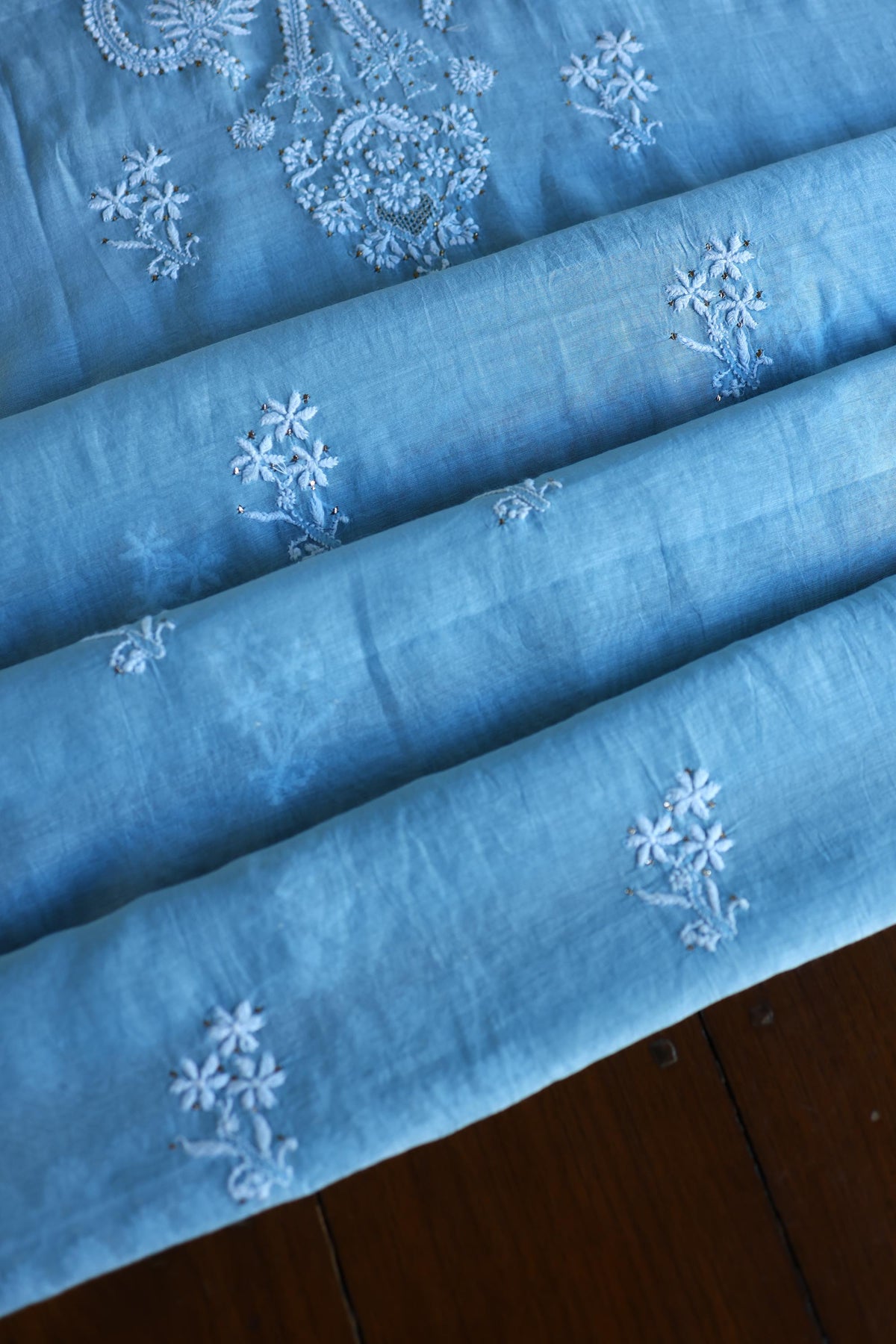 Blue Mal Cotton Chikankari Kurta & Dupatta Set with Mukaish Work