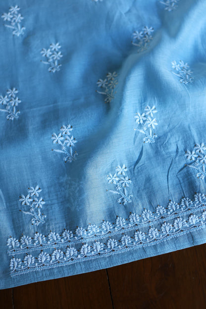 Blue Mal Cotton Chikankari Kurta & Dupatta Set with Mukaish Work