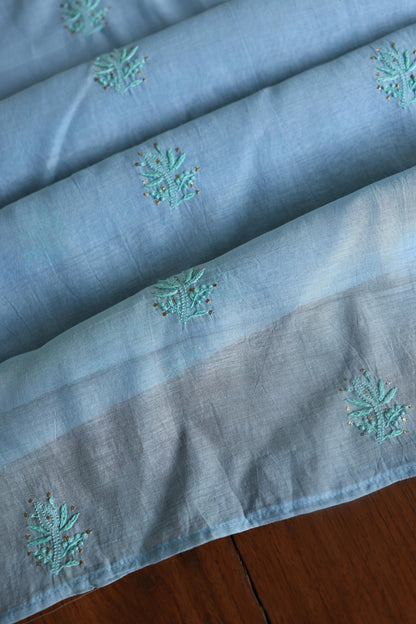 Blue Mal Cotton Chikankari Unstitched Kurta Dupatta Fabrics With Kamdani