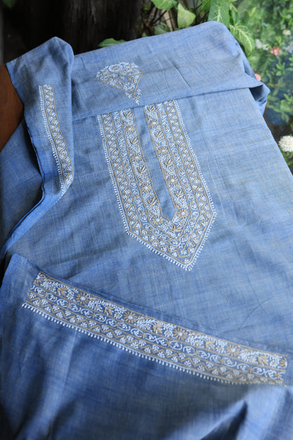 Blue Malkha Handspun Khadi Kurtas Unisex Fabric