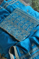 Blue Moonga Silk Chikankari Unstitched Fabric