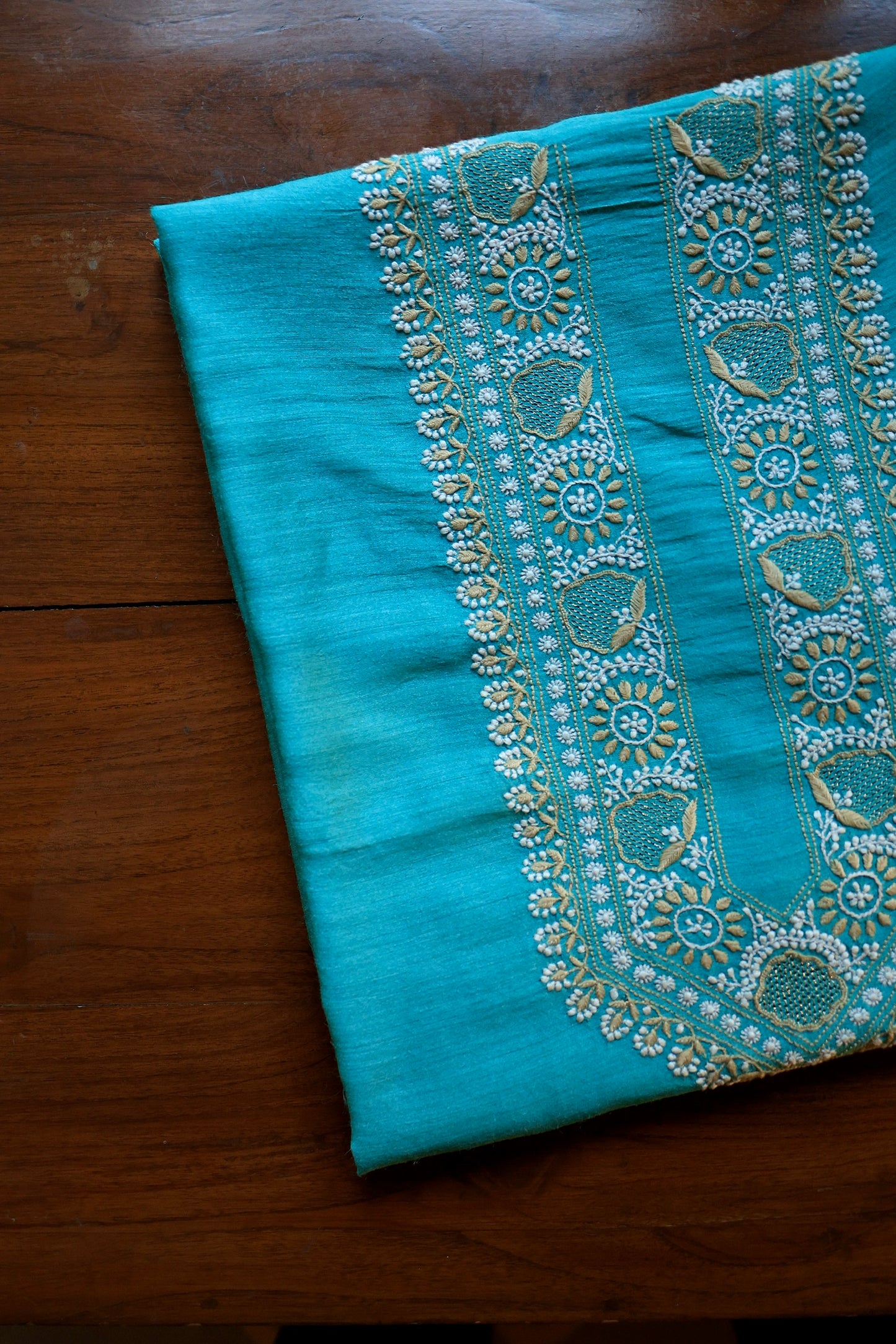 Blue Moonga Silk Chikankari Men’s Kurta Fabric