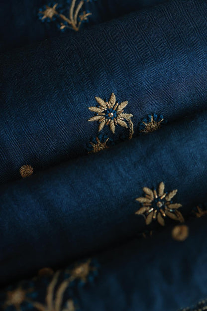 Blue Pashmina x Chikankari Fabrics