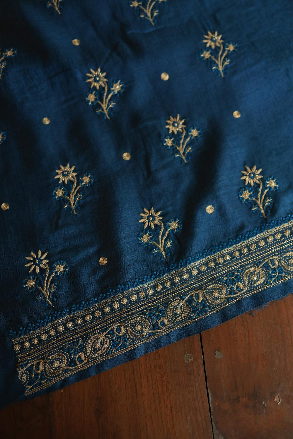 Blue Pashmina x Chikankari Fabrics