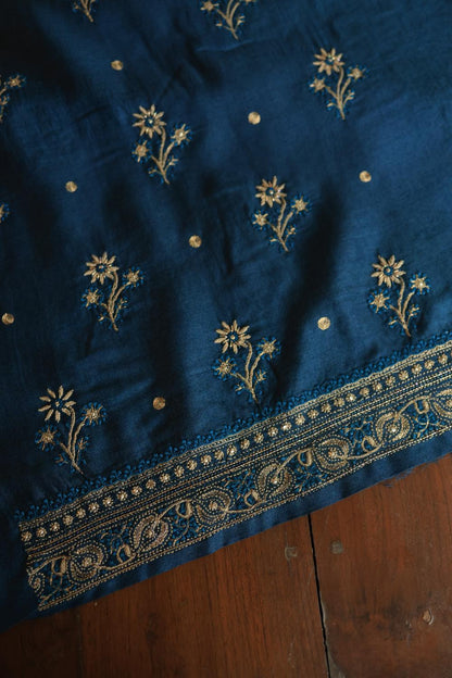 Blue Pashmina x Chikankari Fabrics
