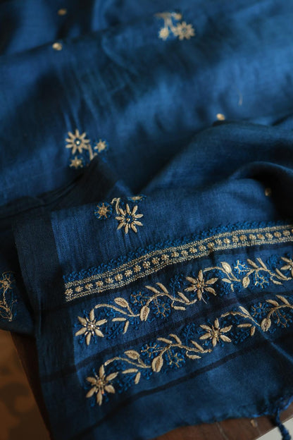 Blue Pashmina x Chikankari Fabrics