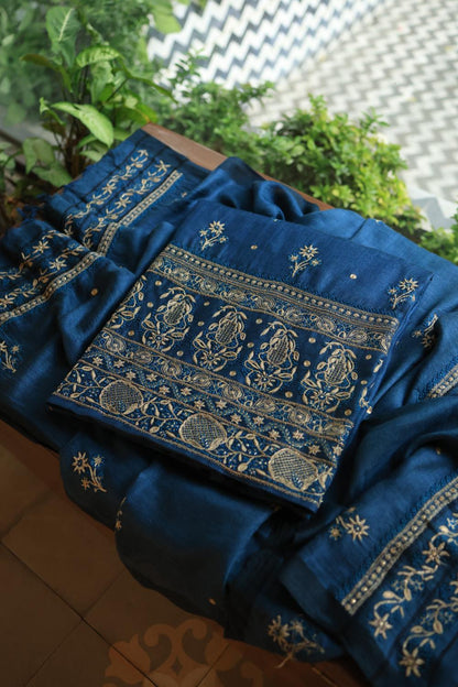 Blue Pashmina x Chikankari Fabrics