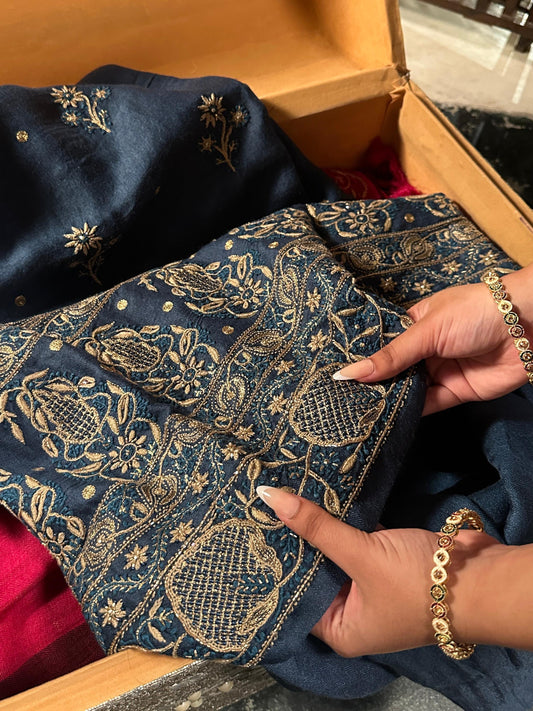 Blue Pashmina x Chikankari Fabrics
