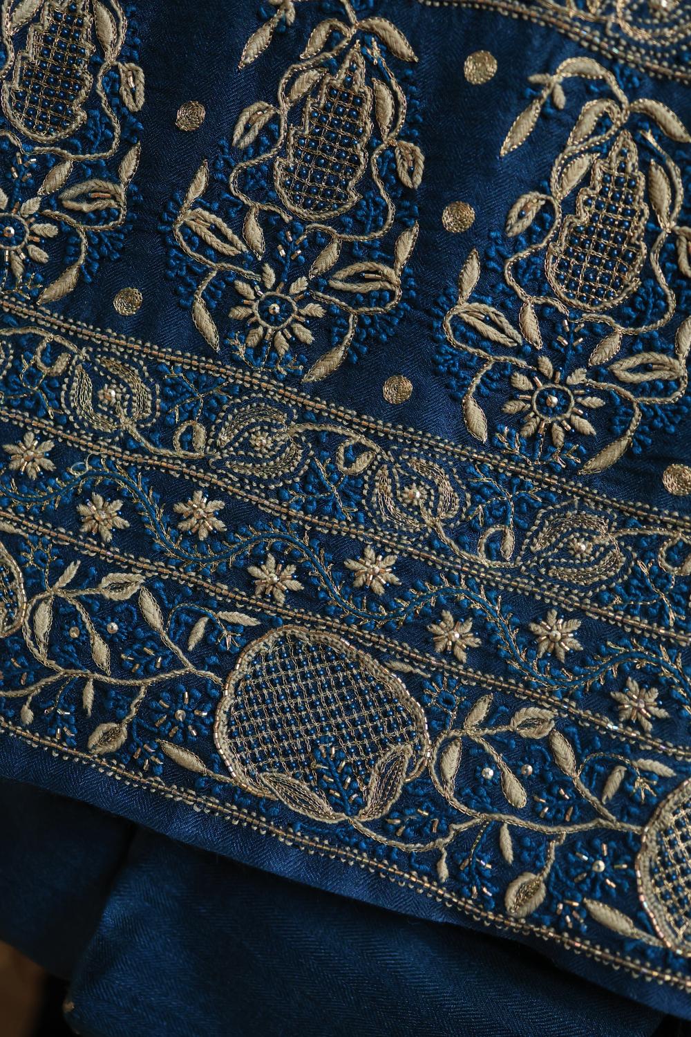 Blue Pashmina x Chikankari Fabrics