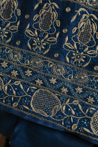 Blue Pashmina x Chikankari Fabrics