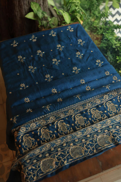 Blue Pashmina x Chikankari Fabrics
