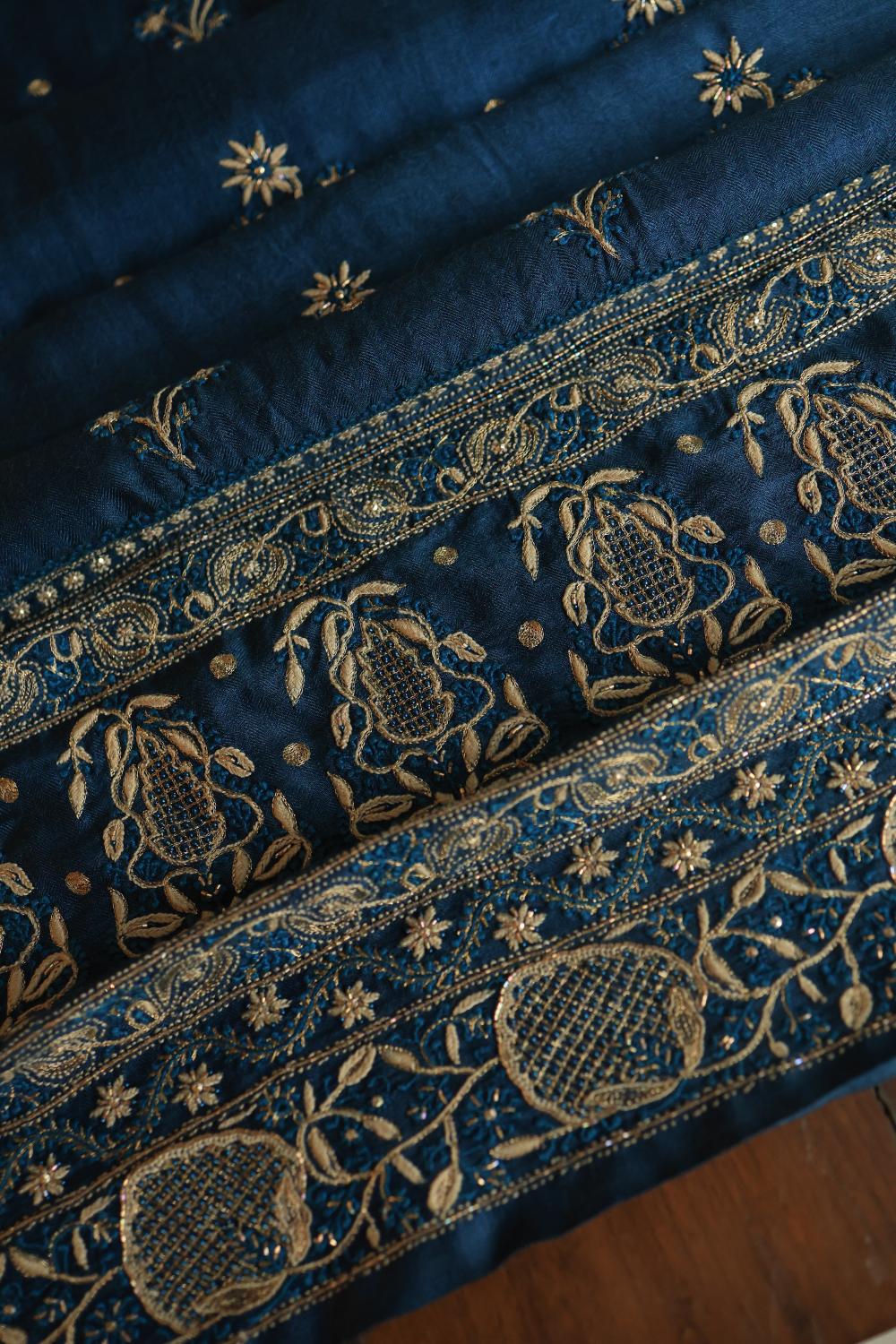 Blue Pashmina x Chikankari Fabrics