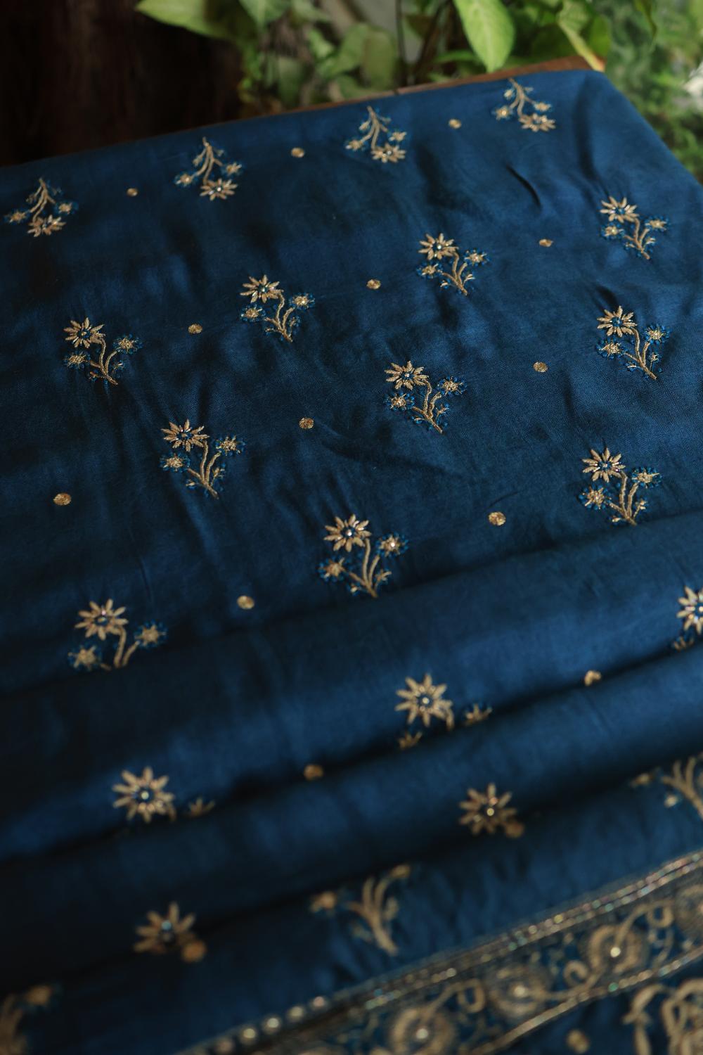 Blue Pashmina x Chikankari Fabrics