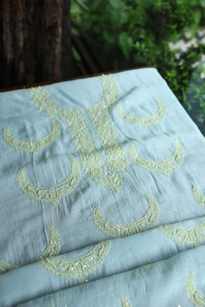 Blue Shade Crescent Chandbala Chikankari Unstitched Fabric