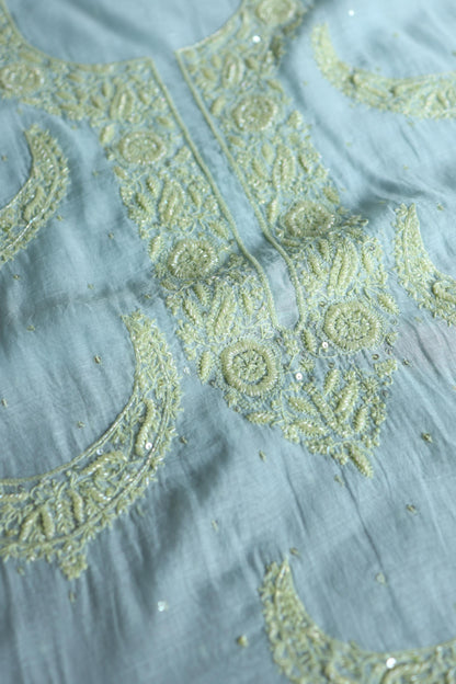 Blue Shade Crescent Chandbala Chikankari Unstitched Fabric