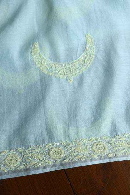 Blue Shade Crescent Chandbala Chikankari Unstitched Fabric