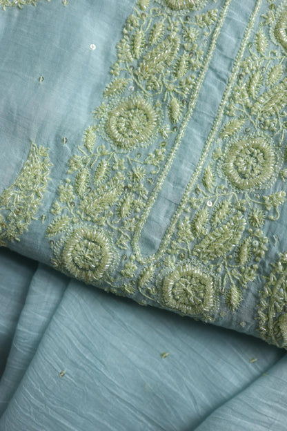 Blue Shade Crescent Chandbala Chikankari Unstitched Fabric