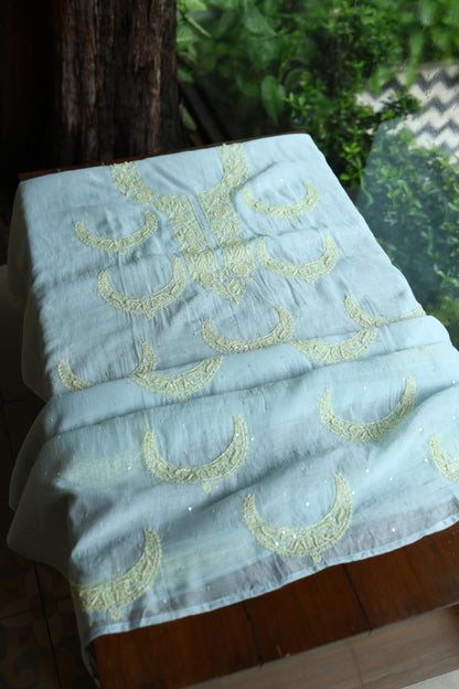 Blue Shade Crescent Chandbala Chikankari Unstitched Fabric