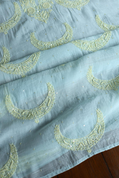 Blue Shade Crescent Chandbala Chikankari Unstitched Fabric