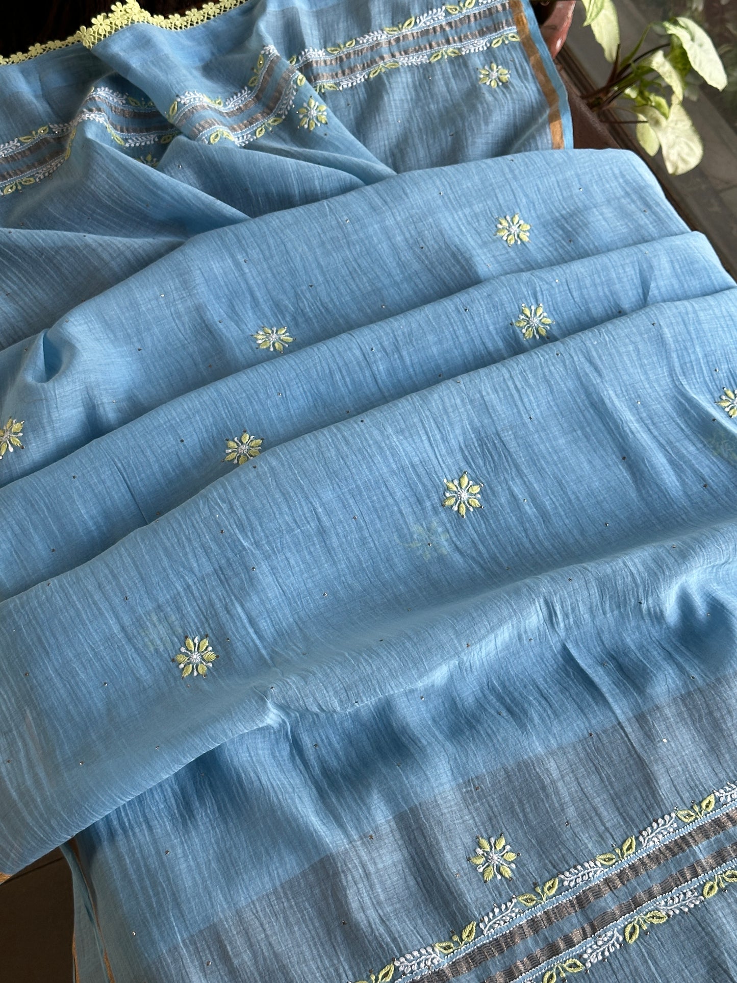 Blue Shade Malmal Mukaish Kamdani Chikankari Kalidar Angarkha