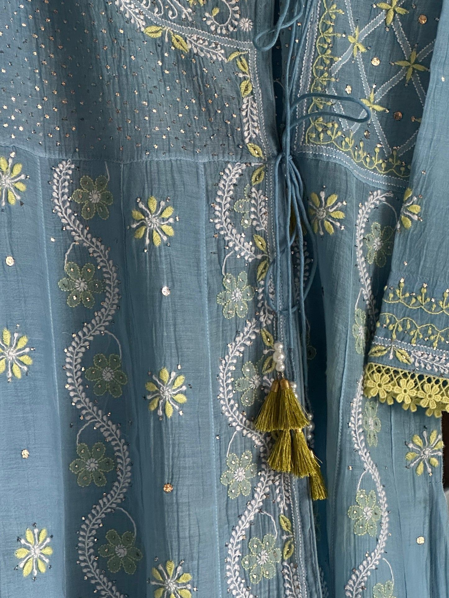 Blue Shade Malmal Mukaish Kamdani Chikankari Kalidar Angarkha