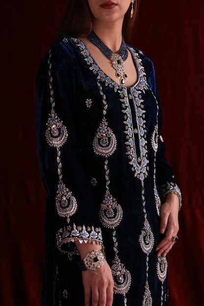 Blue Shade | Saman Velvet Ready To Wear Kurta Set