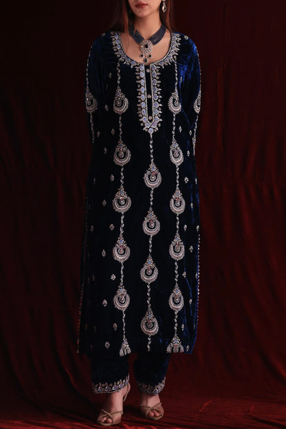 Blue Shade | Saman Velvet Ready To Wear Kurta Set
