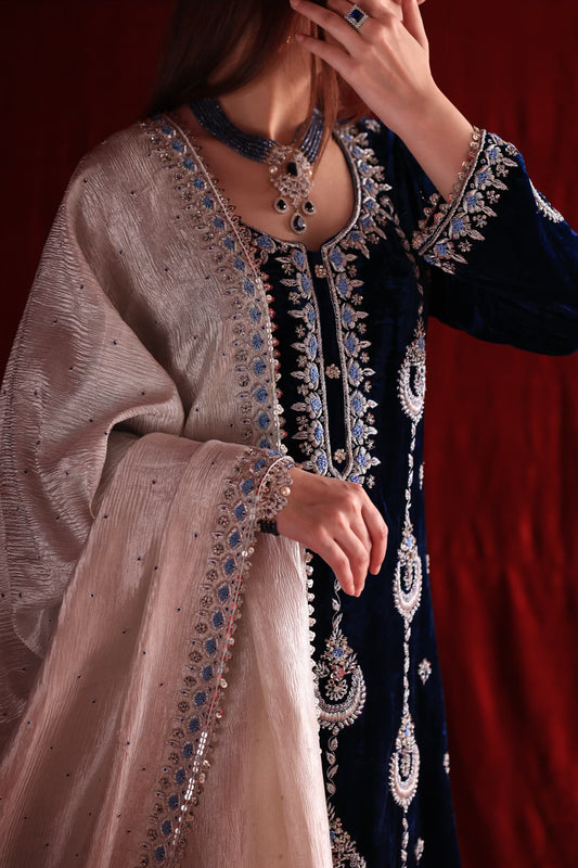 Blue Shade | Saman Velvet Ready To Wear Kurta Set