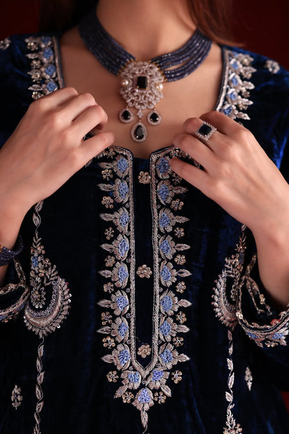 Blue Shade | Saman Velvet Ready To Wear Kurta Set