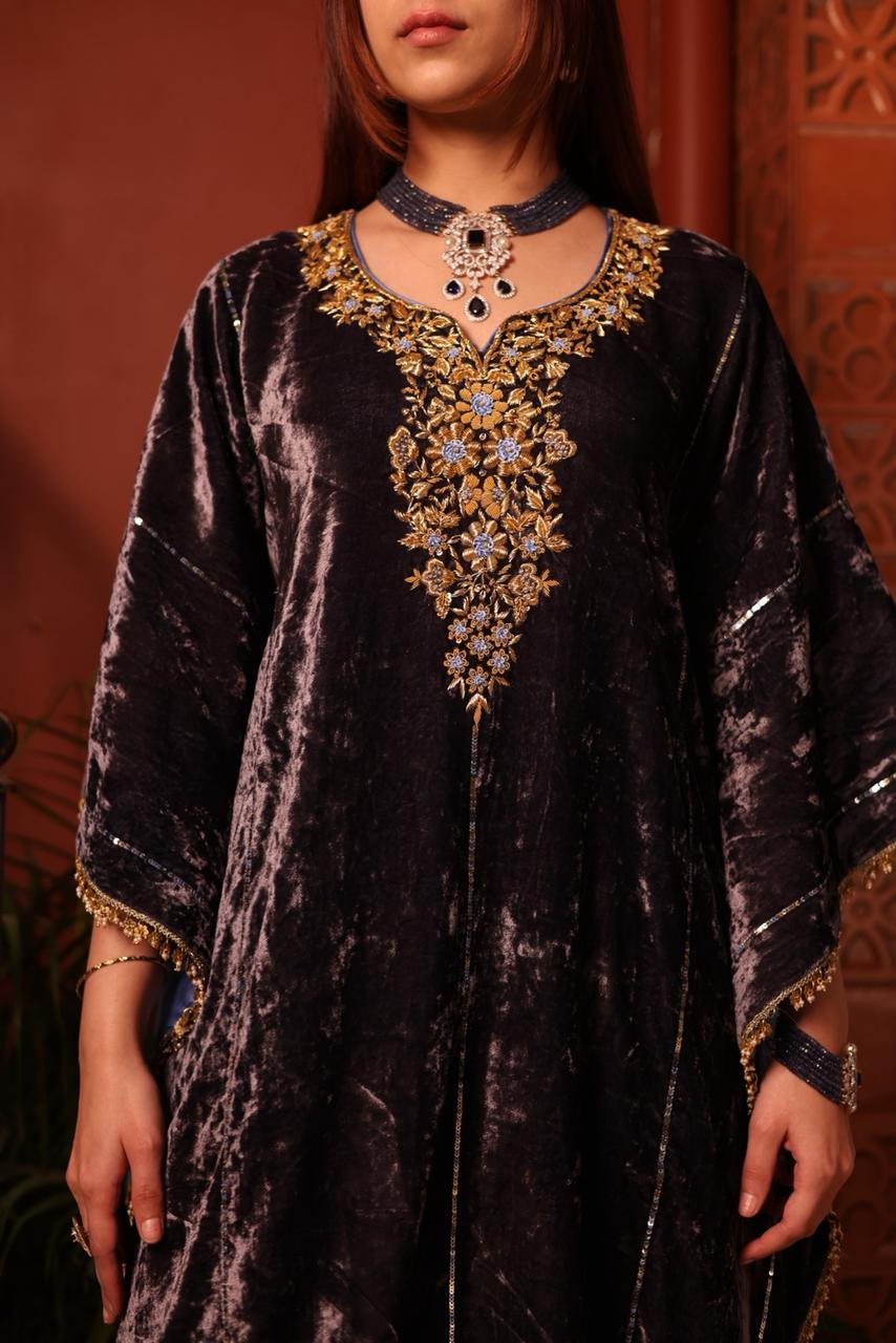 Blue Shade | Silk Velvet Zardozi Kaftans