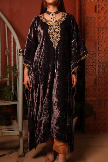 Blue Shade | Silk Velvet Zardozi Kaftans