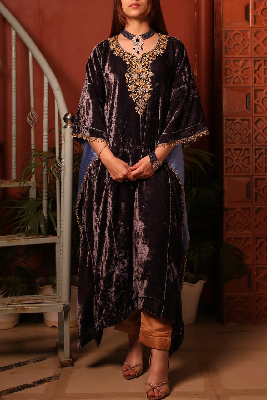 Blue Shade | Silk Velvet Zardozi Kaftans