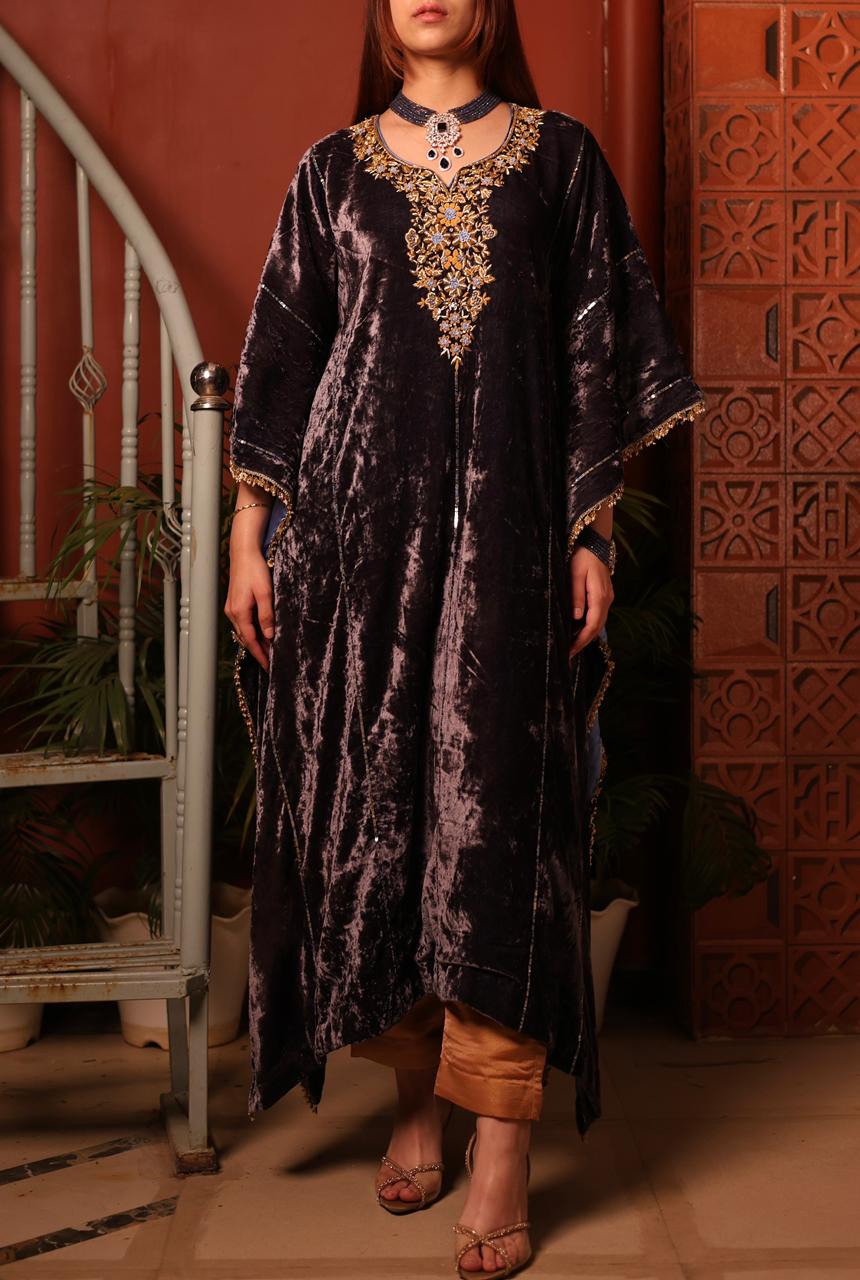 Blue Shade | Silk Velvet Zardozi Kaftans