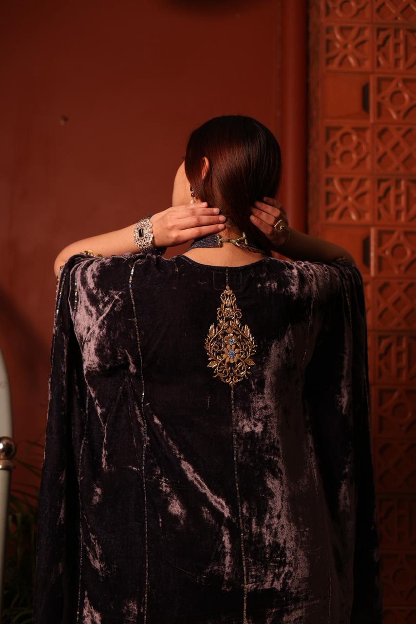 Blue Shade | Silk Velvet Zardozi Kaftans