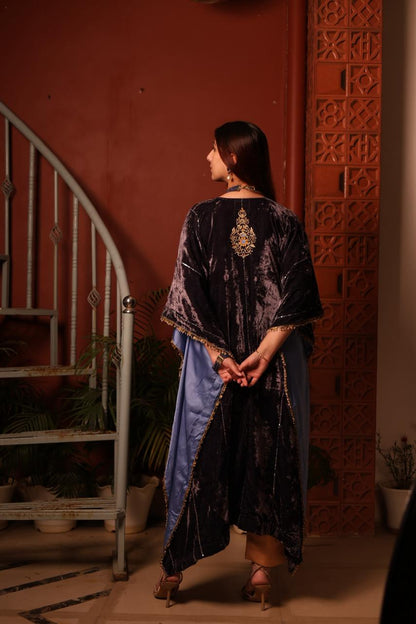 Blue Shade | Silk Velvet Zardozi Kaftans