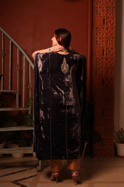 Blue Shade | Silk Velvet Zardozi Kaftans