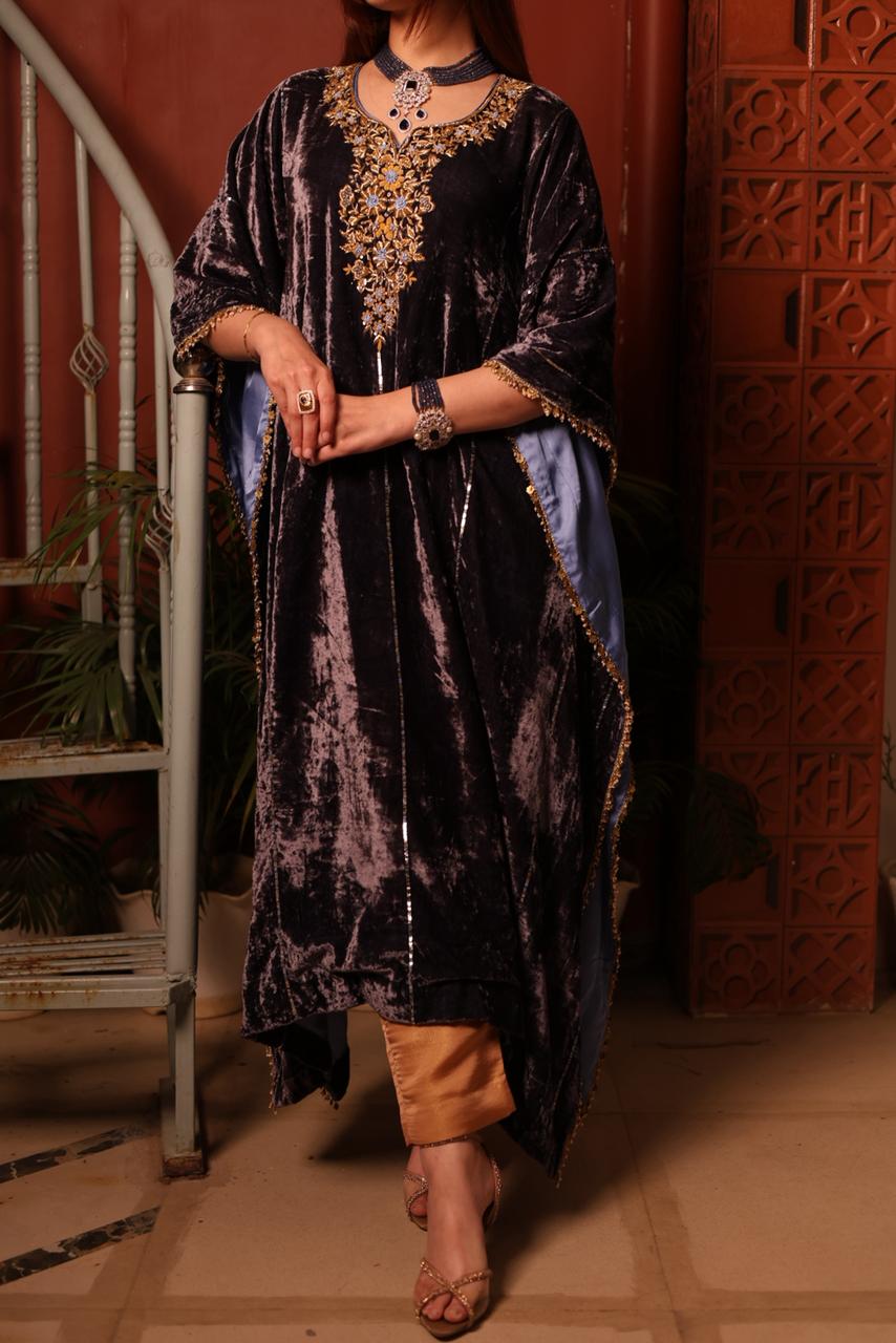 Blue Shade | Silk Velvet Zardozi Kaftans