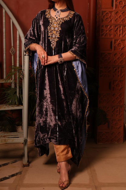 Blue Shade | Silk Velvet Zardozi Kaftans