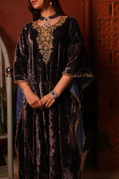 Blue Shade | Silk Velvet Zardozi Kaftans