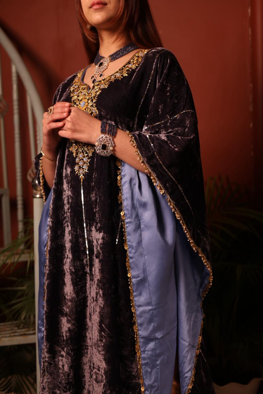 Blue Shade | Silk Velvet Zardozi Kaftans