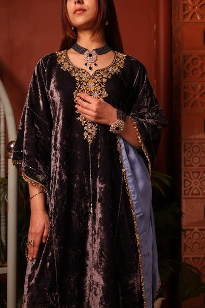 Blue Shade | Silk Velvet Zardozi Kaftans