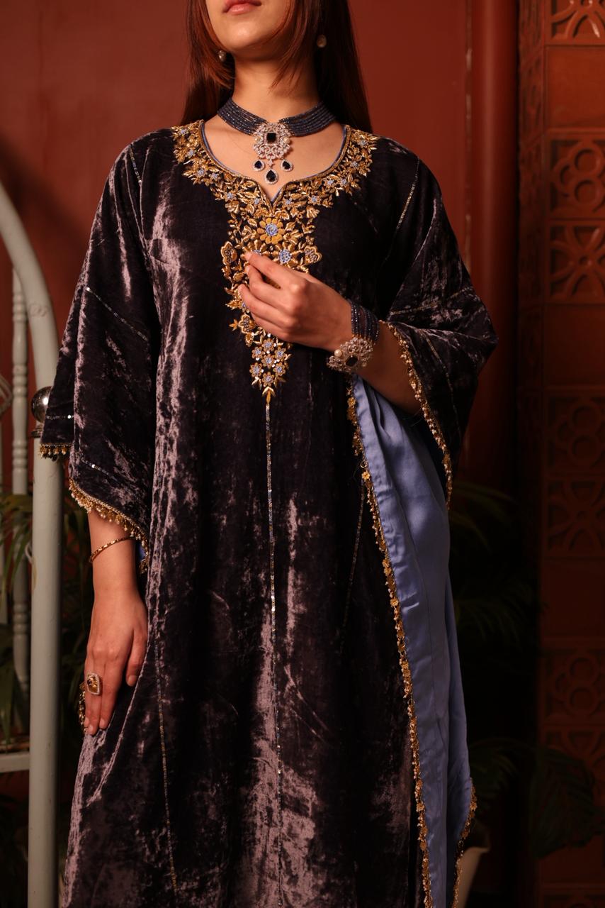 Blue Shade | Silk Velvet Zardozi Kaftans
