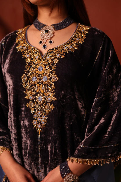 Blue Shade | Silk Velvet Zardozi Kaftans