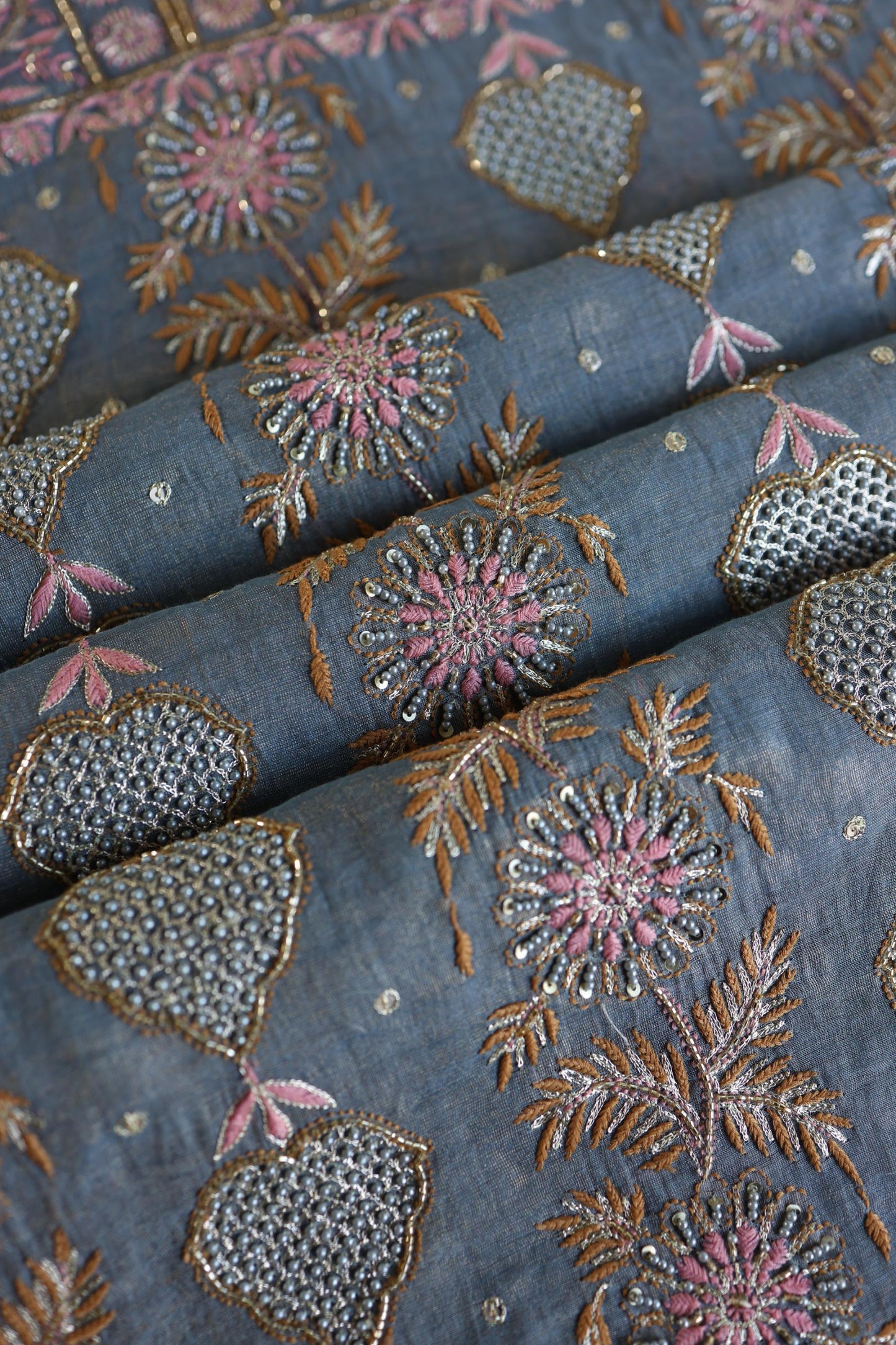 Blue Shade Tissue Silk Chikankari Unstitched Fabric